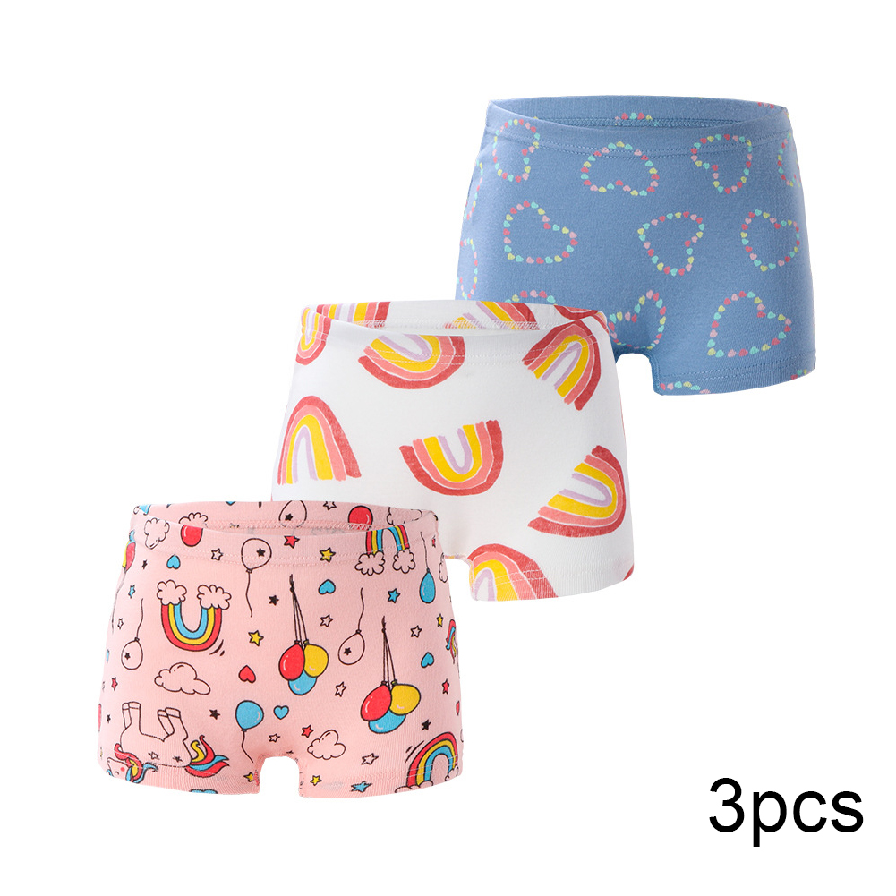 WOLLED 3PCS Toddler Kids Cottonboxer Briefs for Girls 2-12 Years Soft Cartoon Briefs Shorts Baby Breathable Comfort Panty Underwears Brief